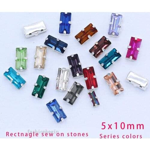 30p 5x10mm color rectangle sew on glass stone faceted crystal flatback rhinestones jewels silver base for shoes bags Garment DIY