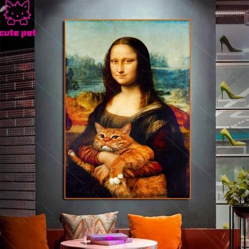 5D DIY Diamond Painting Mona Lisa hugging cat Hot selling home art cross stitch full squareround diamond embroidery mosaic Decor