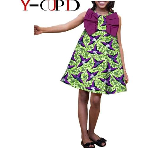African Clothes for Kids Summer Casual Girls Cotton Ankara Print A-line Loose Dresses Bazin Riche African Clothing YA724505