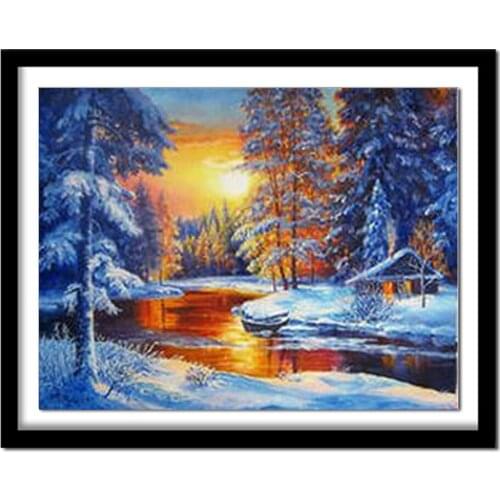 Diamant painting DIY Diamond Painting Cross Stitch winter andscape round Picture diamond embroidery snow tree icon