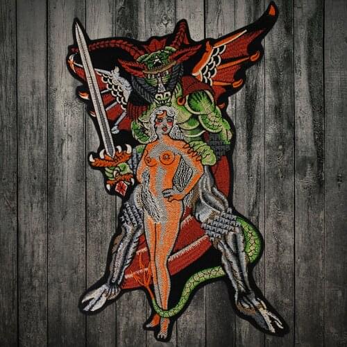 Large Back Embroidery Monsters and Girl Patch Custom Design for Clothing Iron on Sticker Jackets Vests Motorcycle Cool Accessory