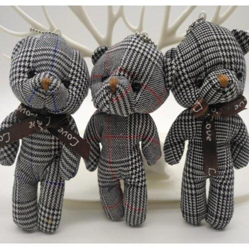 20ps Cute Pompom Teddy Plush Doll Keychain Small Bow Tie Bear Toy Pendant Keyring Women Bag Car Key Chain Trinket Valentine Gift