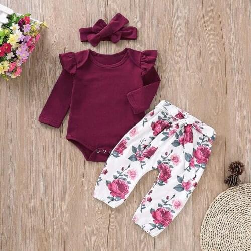 6-24 Months Baby Meisje Toddler Baby Girls Long Sleeves Romper Tops+Floral Pants+Headbands Sets Clothes Outfits Ropa Bebes 5