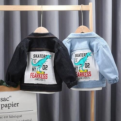1-4Y Cartoon dinosaur Denim Jacket Boys Fashion Letter Coats Children Clothing Baby Girls Clothes Outerwear Jean Jackets Coat