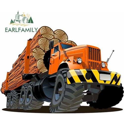 EARLFAMILY 13cm x 9.3cm for Monster Truck Logging Trailer Cartoon Graphics Car Stickers Waterproof Anime DIY Fine Decal Vinyl