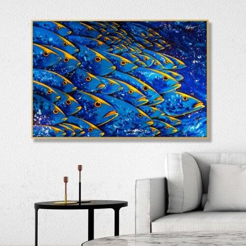 Abstract Canvas Oil Painting Colorful Fishes Animal Posters and Prints Wall Pictures for Kid Living Room Interior Decor No Frame