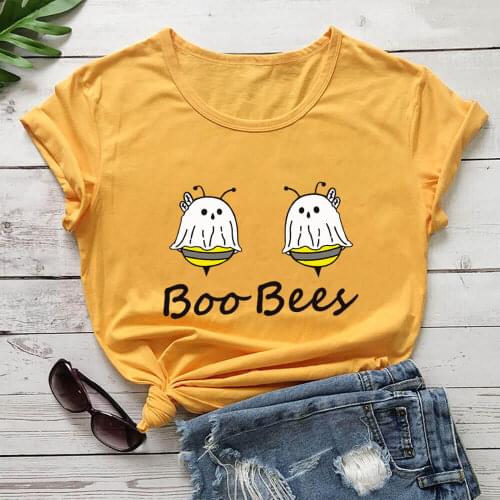 Boo Bees Cute Bees Print 100%Cotton Women Tshirt Unisex Funny Summer Casual Short Sleeve Top Halloween Party Shirt Holiday Tee