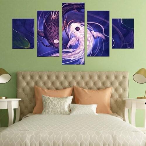 Canvas Home Decor Living Room Paintings 5 Pieces Koi Yin Yang Fish Avatar Pictures HD Printed Poster Framework Modular Wall Art