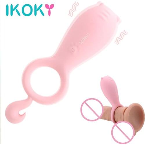 IKOKY 10 Frequency Penis Ring Vibrator Sex Toys for Woman Men Couple Clitoris Stimulator Tongue Licking Vibrator