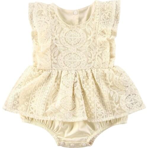 0-24M Newborn Infant Baby Girls Lace Flower Romper Ruffles Jumpsuit Sleeveless Princess Baby Girls Clothes Birthday Costumes