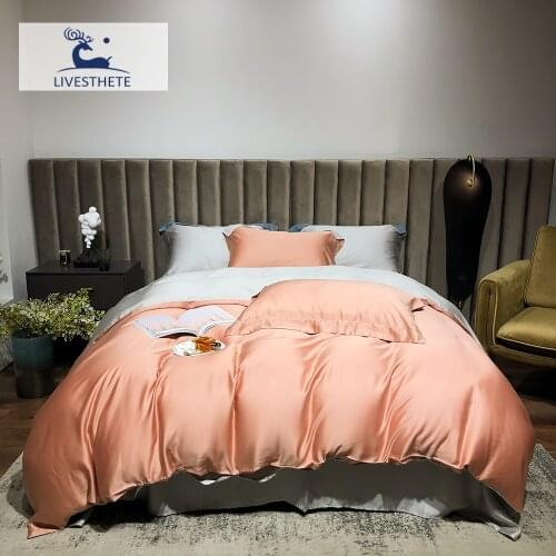 Liv-Esthete Women Noble 100% Silk Bedding Set Beauty Silky Duvet Cover Flat Sheet Pillowcase Queen King Bed Linen Set For Home