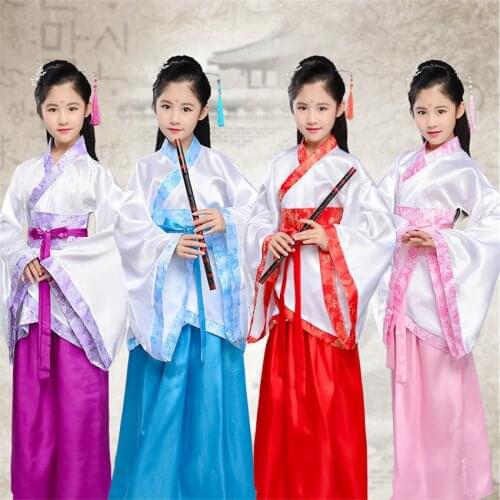 Oriental Dance Costumes for Kids Chinese Traditional Ancient Hanfu Girls Fairy New Year Festival Tang Suit Retro Princess Dress