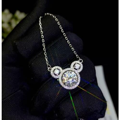Bear style pouring moissanite gemstone necklace for women necklace real 925 silver birthday gift shiny better than diamond