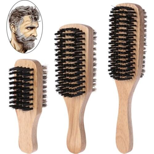 Men Double-Side Antistatic Hair Brush Wooden Handle Massage Facial Beard Styling Wood,nylon and bristles