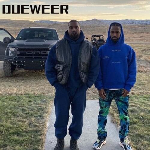 Dueweer Man Women Pullovers Hoodies Jesus Is King Kanye West Vintage Autumn Winter Blue Hip Hop Fleece Hoodies Urban Streetwear