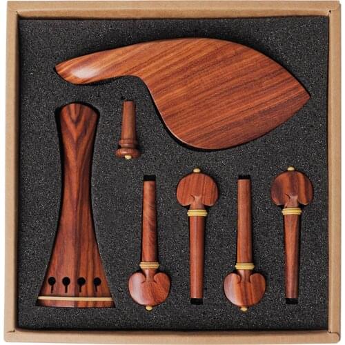 Muslady 4/4 Violin Accessory Parts Set Red Solid Wood with Tailpiece Chin Rest End Pin Tuning Pegs