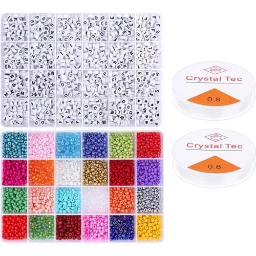 4000 Pieces Craft Bead Set Contains Colorful Beads 24 Colors and Letter Beads for Bracelets Jewelry Making with Elastic Threads