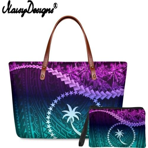 Noisydesigns 2021 New Fashion Women Cloth Totes Bag And Purse Set Palm Tree Polynesian Chuuk Tribal Prints Shoulder Bag Sac