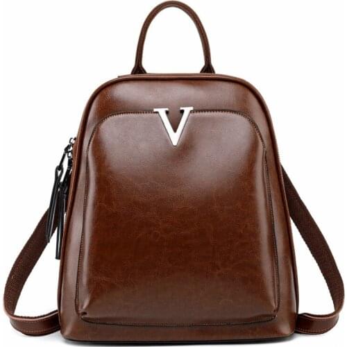 2021 New Style Leather Backpack Fashion Oil Wax Leather Backpack Womens Retro Schoolbag leather small backpack bookbag