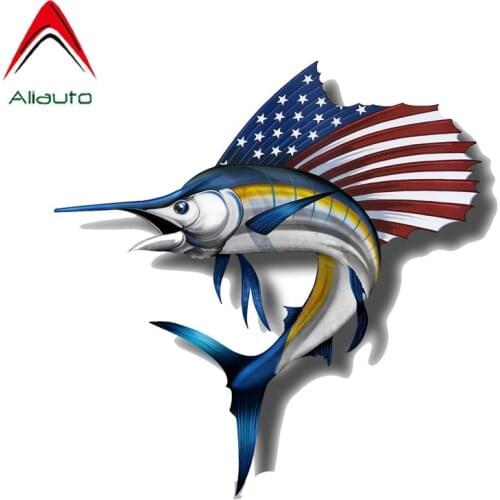 Aliauto Creative Fishing Car Sticker USA America Marlin Fish PVC Decal Boat Kayak Automobiles Motorcycles Accessories,15cm*16cm