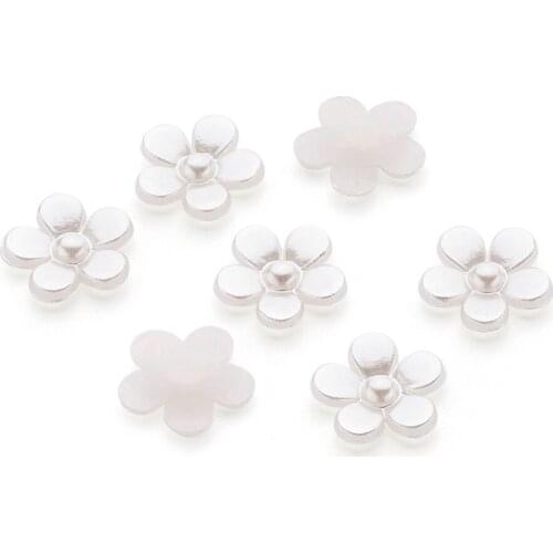 Pandahall 50pcs 11x2mm Ivory Dyed Scrapbooking Flower Acrylic Pearl Cabochons Flat Back Embellishments for DIY Jewelry
