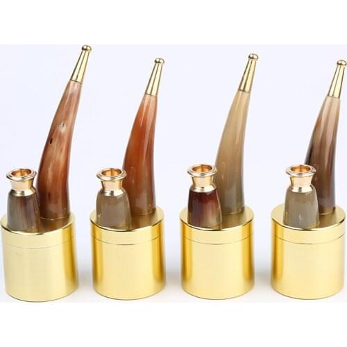 Portable Real Ox Horn Brass Water Pipe