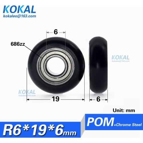[R0619-6]Free Shipping 10PCS/lot 686zz 686 ball bearing coated with POM balck roller wheel built-in wardrobe pulley 6X19X6 0619