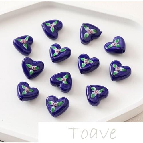 Retro Klein Blue Love Heart Straight Hole diy Beaded Hand-made Necklace Earring Material Fitting