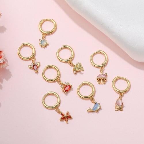 Plating Gold Color Cute Starfish whale Earring for Women Trend Zircon Animal Pendant Earring Girl Fashion Jewelry Broncos Gifts
