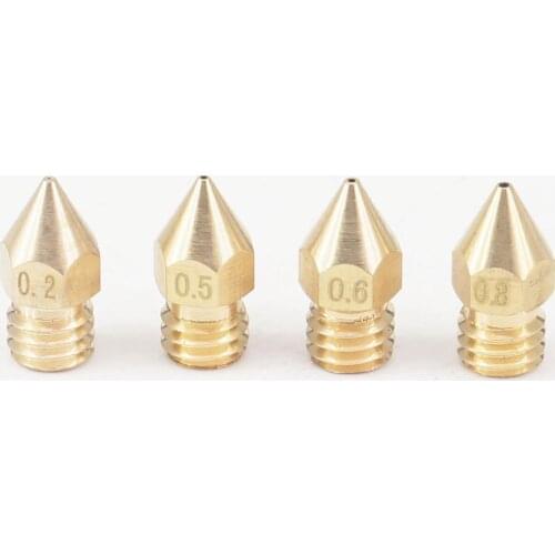 10 PCS 0.2/0.3/0.4/0.5/0.6/0.8/1.0mm 3D Printer Brass M6 Nozzle For 1.75/3mm Filament Mk8 Extruder