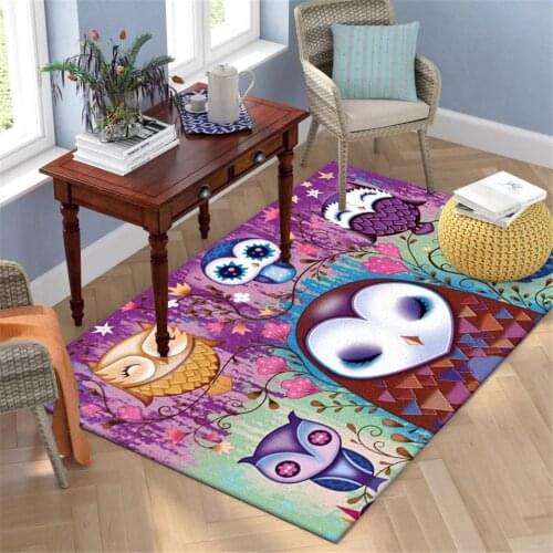 Wishstar Cartoon Owl Carpet Purple Green Cute Children Room Rug Bedside Mat Ethnic Style Kids Carpet Colorful Animal Pattern