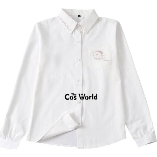 [Yue Xia He] XS-XXL Womens Girls V-neck Embroidery White Long Sleeve Shirts Tops Blouses For JK School Uniform Student Clothes