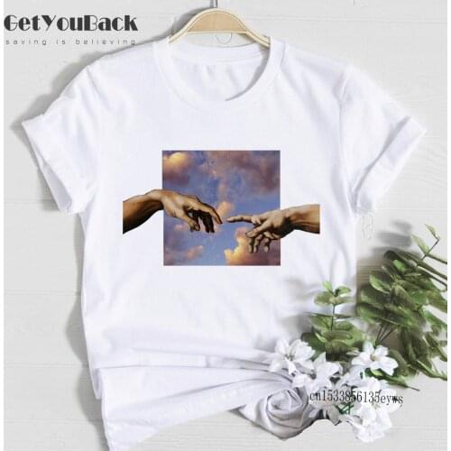 Van Gogh Hand Print Women T Shirt Girl Casual White Black Short Sleeve Tops Female 90s Summer Brand Clothing,Drop Ship