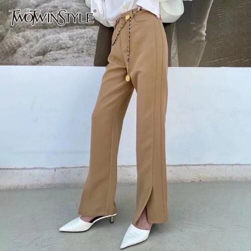 TWOTWINSTYLE Casual Patchwork Chain Pants For Women High Waist Solid Bottom Split Loose Trouser Female Fashion New Clothing