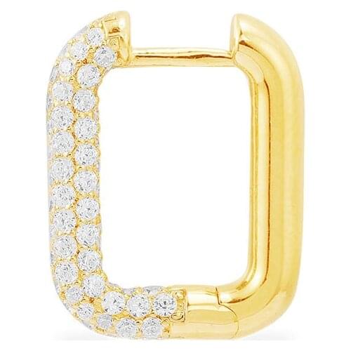 SOELLE 2020 New Fashion 925 Sterling Silver Yellow Gold Color Single Square Geometric Hoop Earring Micro Zirconia 1pc for Women