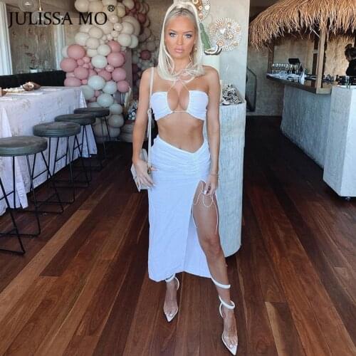 Julissa Mo Spring Elegant Halter Two Piece Womens Dress 2021 High Split Long Party Dresses Sexy Black Streetwear Slim Vestidos