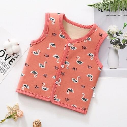 Boy and girl wearing vests outside Childrens plus velvet warm vest Baby comfortable and convenient vest baby cold warm vest