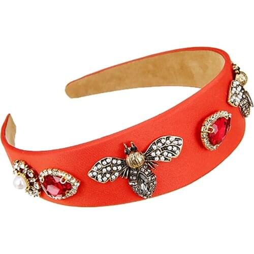 ZHINI Vintage Bee Baroque Rhinestone Headbands for Women Luxury Simulated Pearl Wide Hair Band Female Handmade Party Jewelry