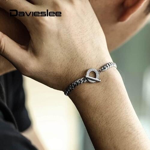 5/6mm Bracelet for Men Women Jewelry Gold Silver Color Stainless Steel Chain Toggle Clasp Cuban Curb Cable Link Chain LTBS010