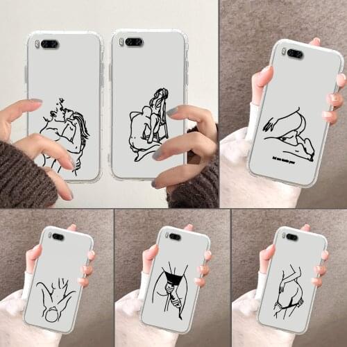 Minimalist Line Sexy Couple Phone Case Transparent For Xiaomi Redmi Note 7 7A 8 8T 9 9A 9S 10 K30 Pro Ultra transparent art