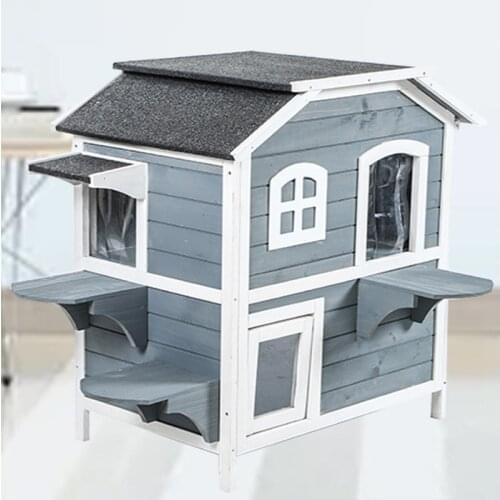 Household Simple Four Seasons General Solid Wood Double-layer Pet Cat Villa Cat House Cat House Cat Climbing Frame