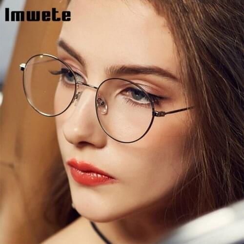 Imwete Vintage Glasses Frame Women Metal Decoration Spectacle Men Round Frame Optical Eyeglasses Black Eyewear