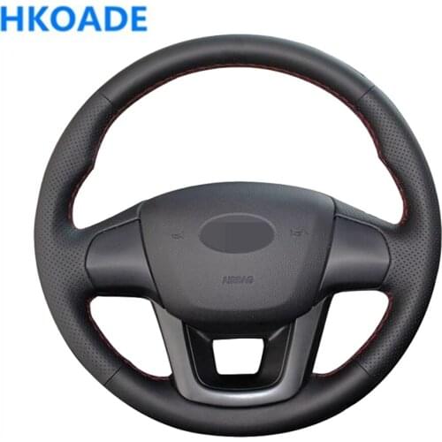 DIY Hand-stitched Black Comfortable Artificial Leather Car Accessories Steering Wheel Cover For Kia K2 Kia Rio 2011-2013