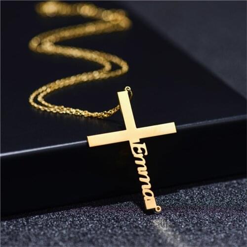 Personalized Custom Stainless Steel Retro Cross Name Plate Necklace, Mens And Womens Universal Pendant Jewelry