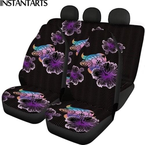 INSTANTARTS Gradient Hibiscus Turtle Design Slip-Resistant Car Accessories Vehicle Seat Covers Durable Front/Back Car Seat Cover