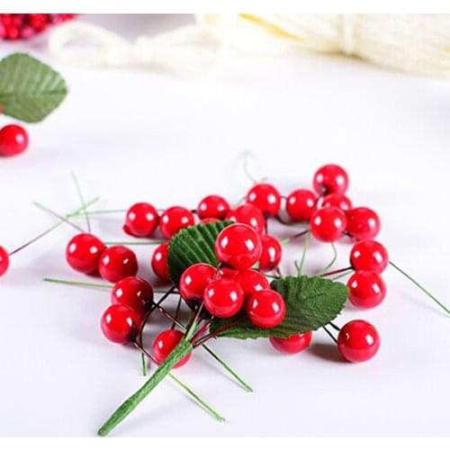 100Pcs Artificial Flowers Stamens Red Gold Sliver Berries Cherry Fake Smooth Foam Fruit For Wedding Christmas Decoration