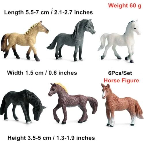 6Pcs Small Horse Figure Morgan Quarter Horse Farm Animal Collector Toy PVC Model Baby Horse Figure Educational Toys