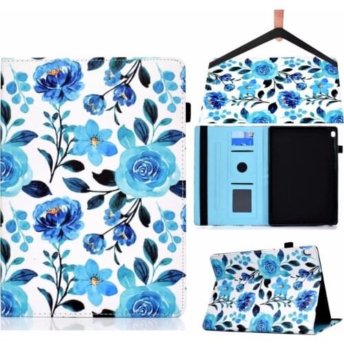 Blue Roses Flowers Printed Leather Vintage Stand Folio Cover Protective Case for Lenovo Tab M10 TB-X505F/TB-X605F 10.1 Inch 2019