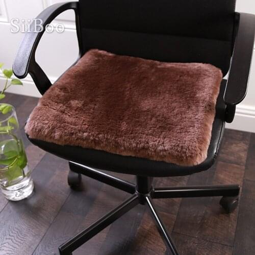 White coffee grey real sheepskin shearling wool plush fur square chair seat cushion home decor cojines coussin de chaise SP5458