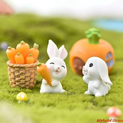 Cute Resin Rabbit Figurines Fairy Flower Pot Ornament Cartoon Rabbit Figure Miniatures Landscape Plant Home Decoration Kids Gift